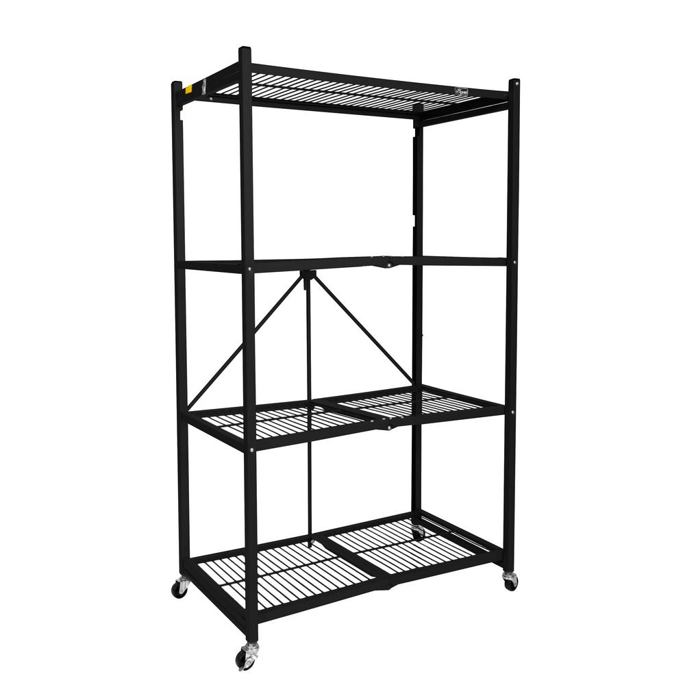 Origami 4 Shelf Large Wheeled Heavy Duty Storage Organizational Unit, Black