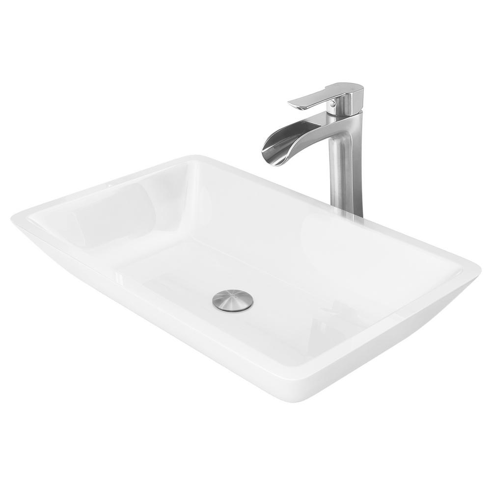Vigo Phoenix Stone Vessel Sink In White With Niko Faucet Vigo Phoenix Stone Vessel Sink In White With Niko Faucet Brushed Nickel