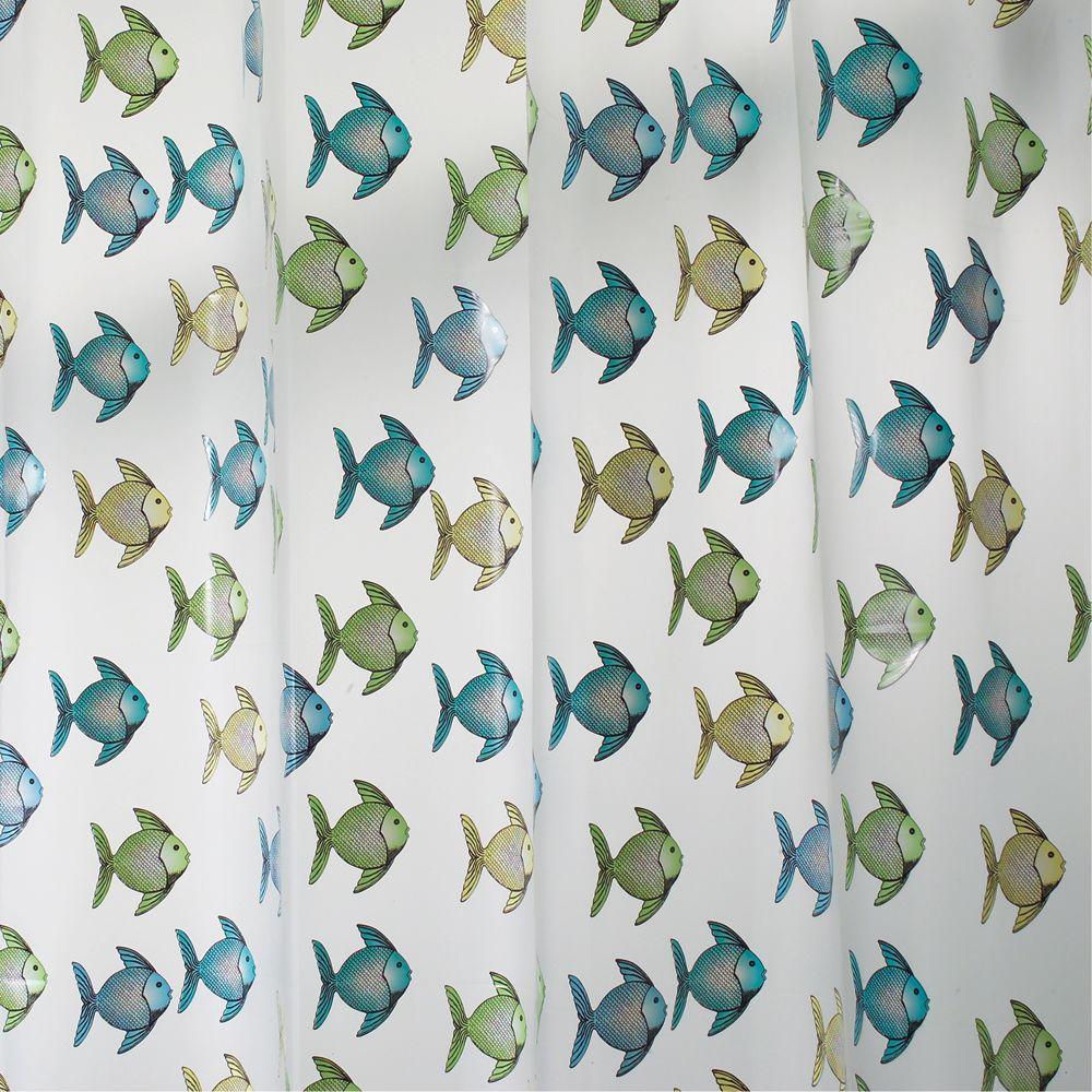 interDesign 72 in. Fishy Shower Curtain in Blue/Green27780 The Home