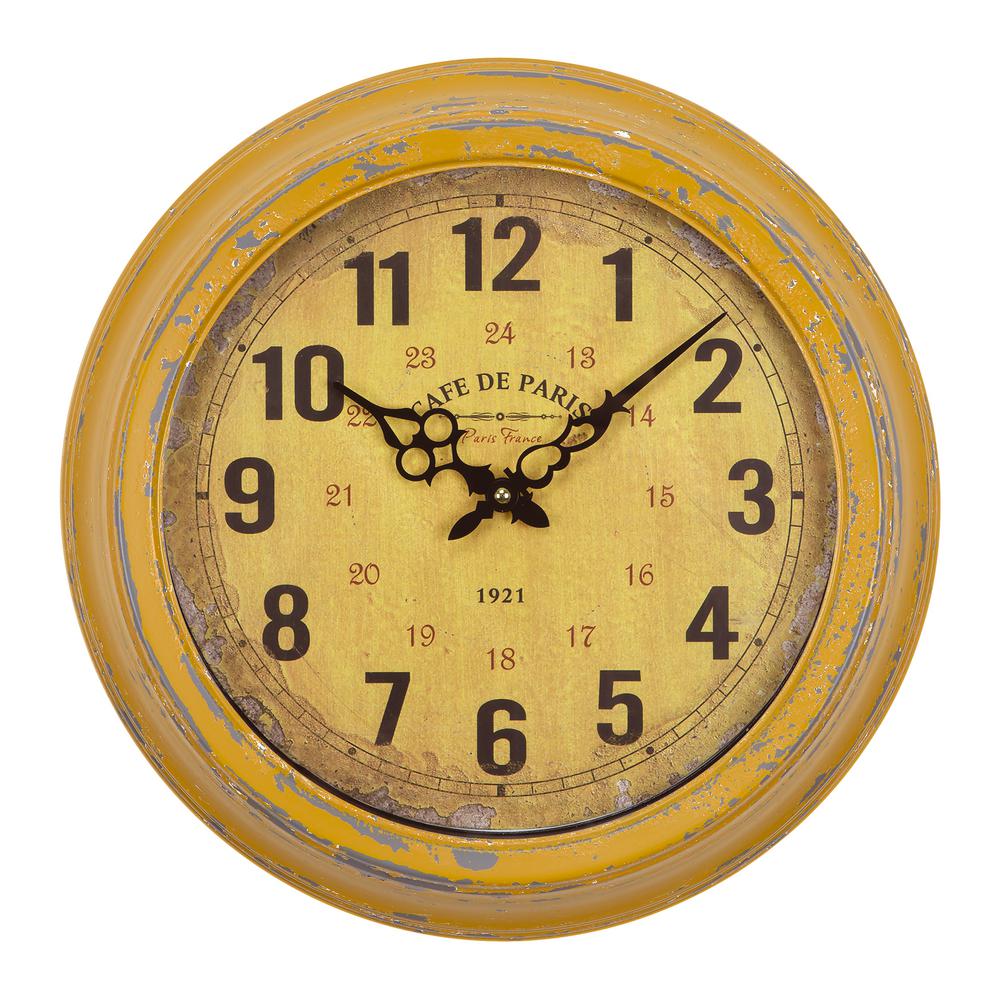 Yosemite Home Decor 16 In Circular Iron Wall Clock Distressed Yellow Frame Clka7227me The Depot - Distressed Wall Clock Yosemite Home Decor 16 In Circular Iron Wall Clock Distressed Yellow Frame Clka7227me The Depot - Distressed Wall Clock