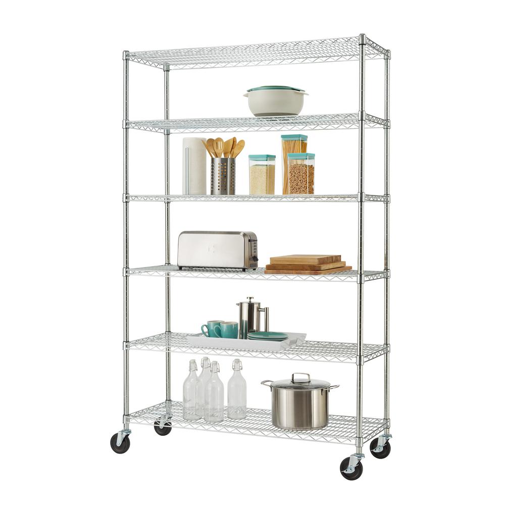TRINITY EcoStorage 6Tier Rolling Steel Wire Shelving Unit (48 in. W x