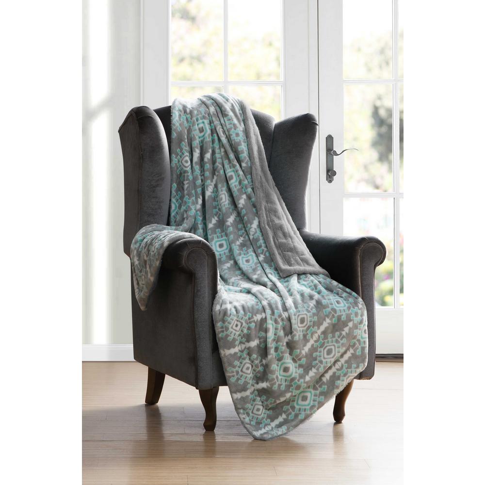 Kensie Bexley Grey Aqua Throw 10946 The Home Depot Kensie Bexley Grey Aqua Throw