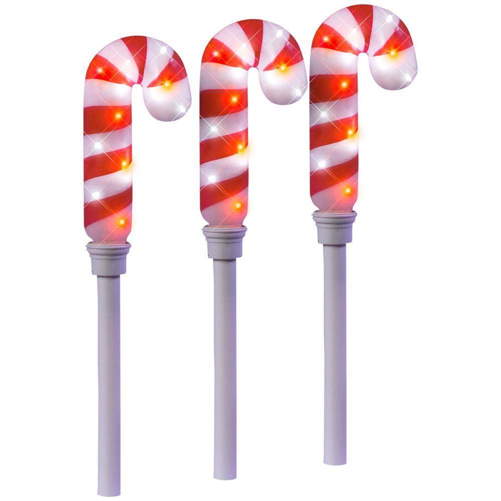 LightShow 21.26 in. Sparkle Candy Cane Pathway Stakes (Set of 3)-82526 ...