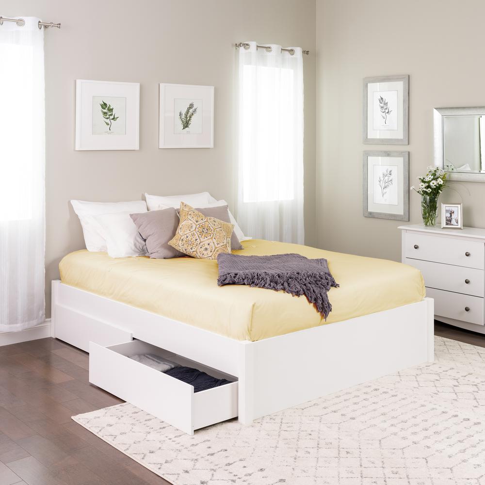 Prepac Select White Queen 4 Post Platform Bed with 4 Drawers WBSQ 