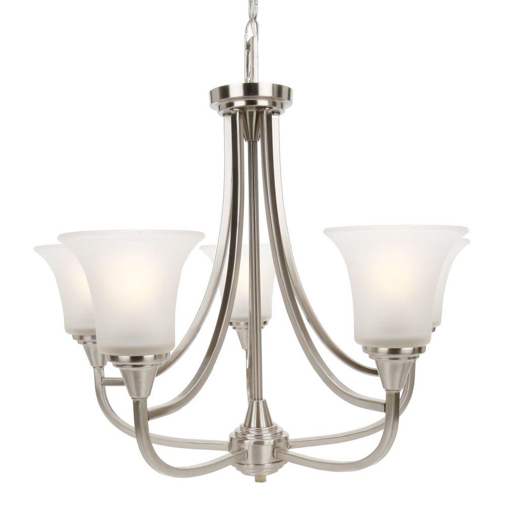 Hampton Bay Burbank 5 Light Brushed Nickel Chandelier With Dual 5 Light Brushed Nickel Chandelier With Frosted Glass Shade