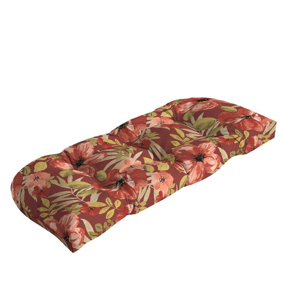 Hampton Bay Chili Tropical Blossom Tufted Outdoor Settee Cushion