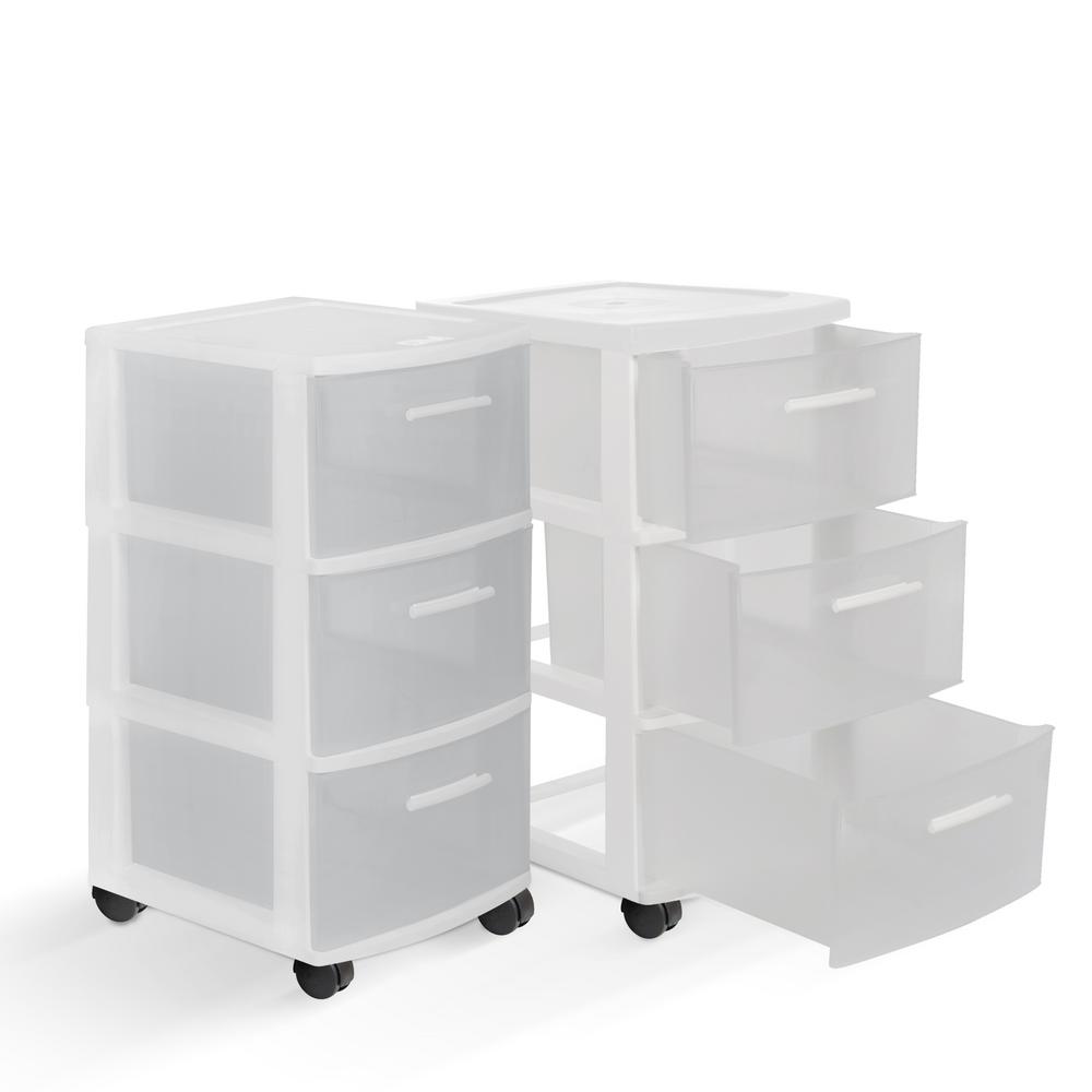 Mq 3 Drawer Resin Rolling Cart In Clear And White 2 Pack 547