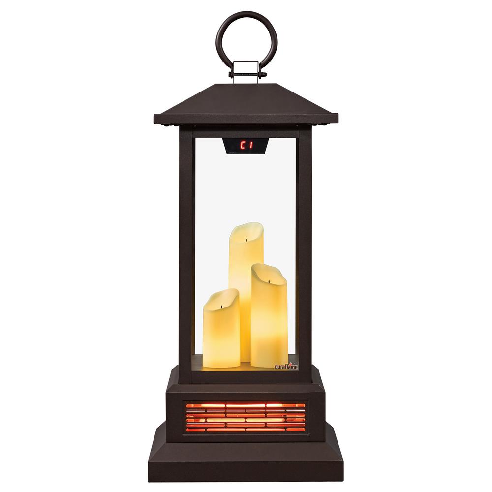 28 in. electric lantern with infrared heat and remote control in bronze