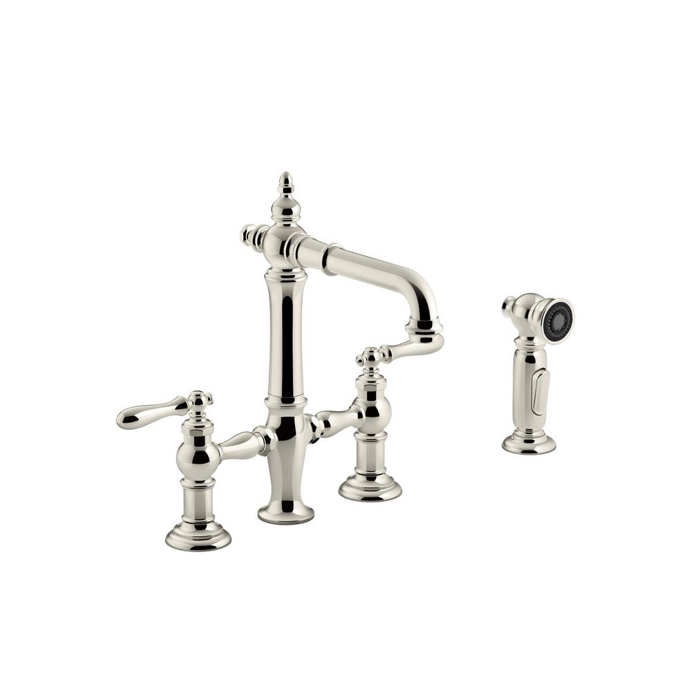 Kohler Artifacts 2 Handle Bridge Kitchen Faucet With Lever Handles Artifacts 2 Handle Bridge Kitchen Faucet With Lever Handles And Side Spray In Vibrant Polished Nickel