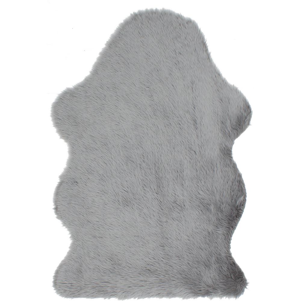 eCarpet Gallery Royale Single Grey Acrylic Faux Fur 4 ft. x 6 ft. Area