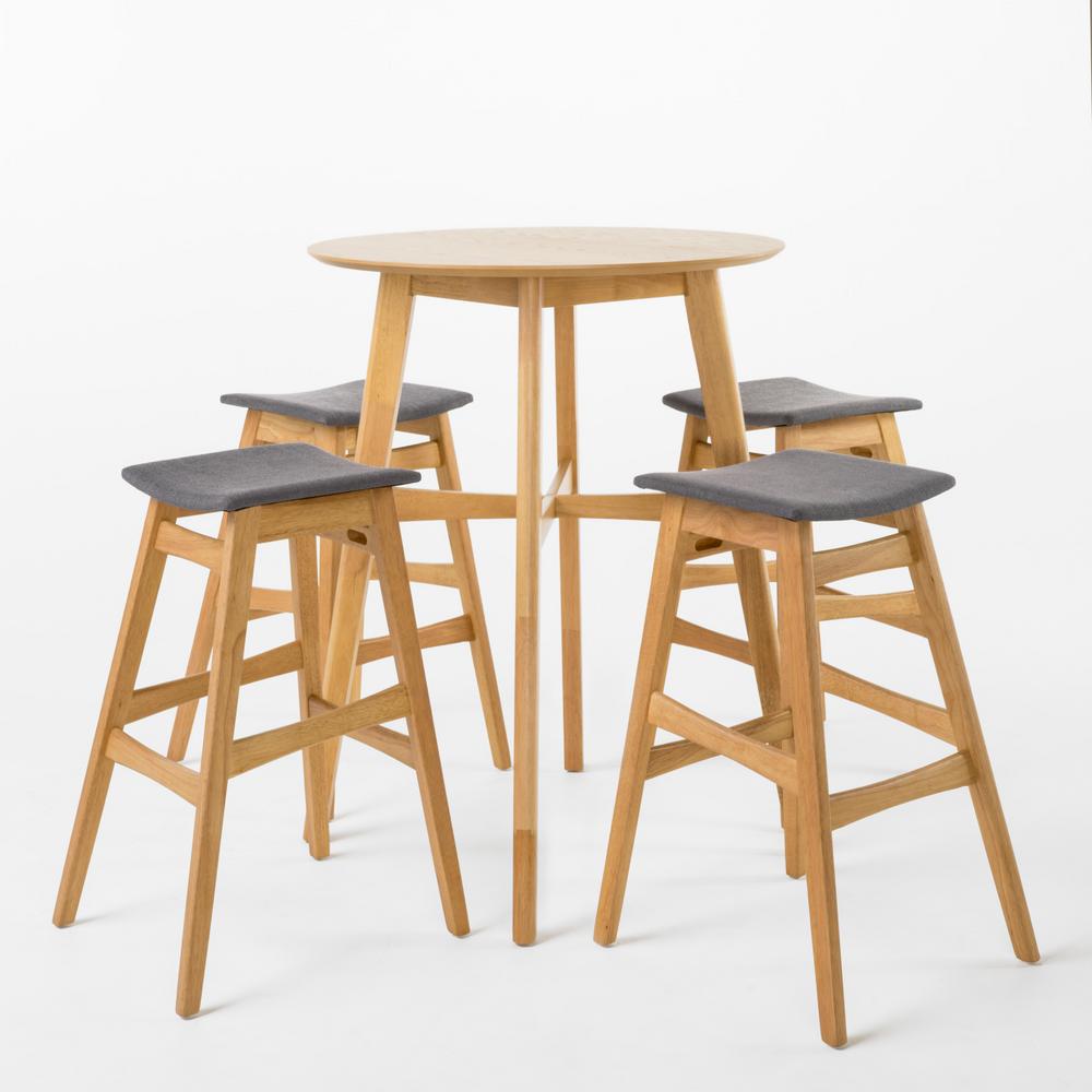 Emmaline 5 Piece Dark Grey Fabric And Natural Oak Dining Set