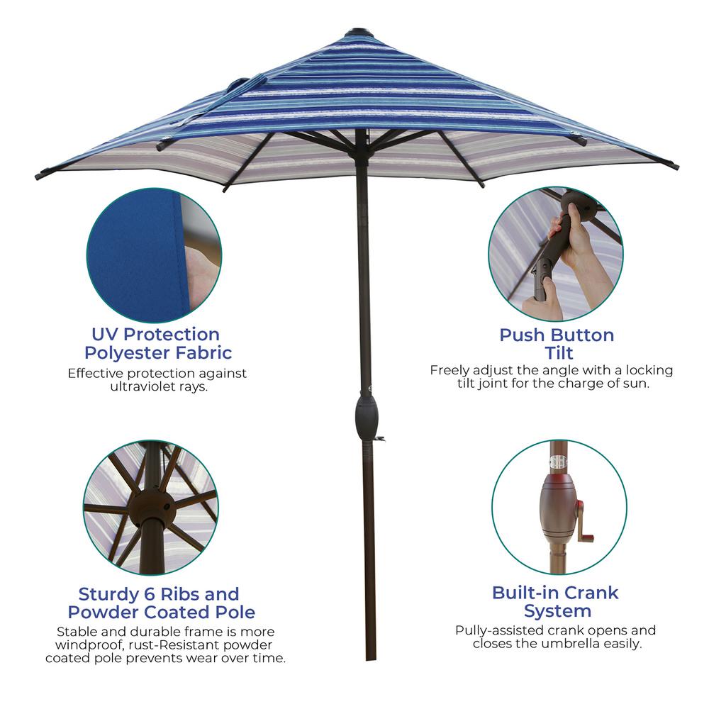 Abba Patio 7 1 2 Ft Round Outdoor Market With Push Button Tilt And Crank Lift Patio Umbrella In Blue Striped Ap75386ctbs The Home Depot