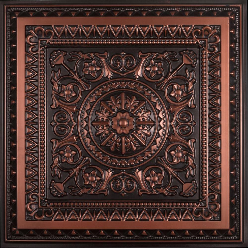 From Plain To Beautiful In Hours La Scala 2 Ft X 2 Ft Pvc Lay In Or Glue Up Ceiling Tile In Antique Copper 100 Sq Ft Case