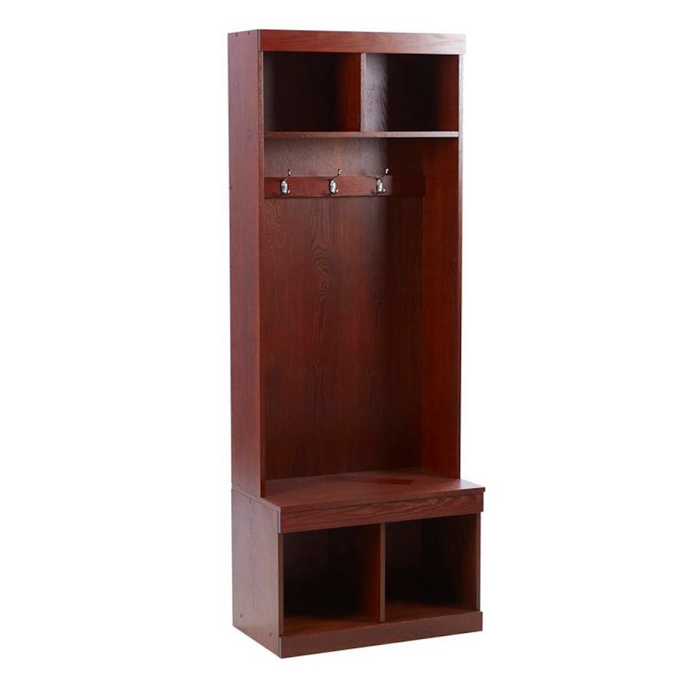 Home Decorators Collection Baythorn Walnut Finish Wood Hall Tree with Mirror (25 in. W x 72 in