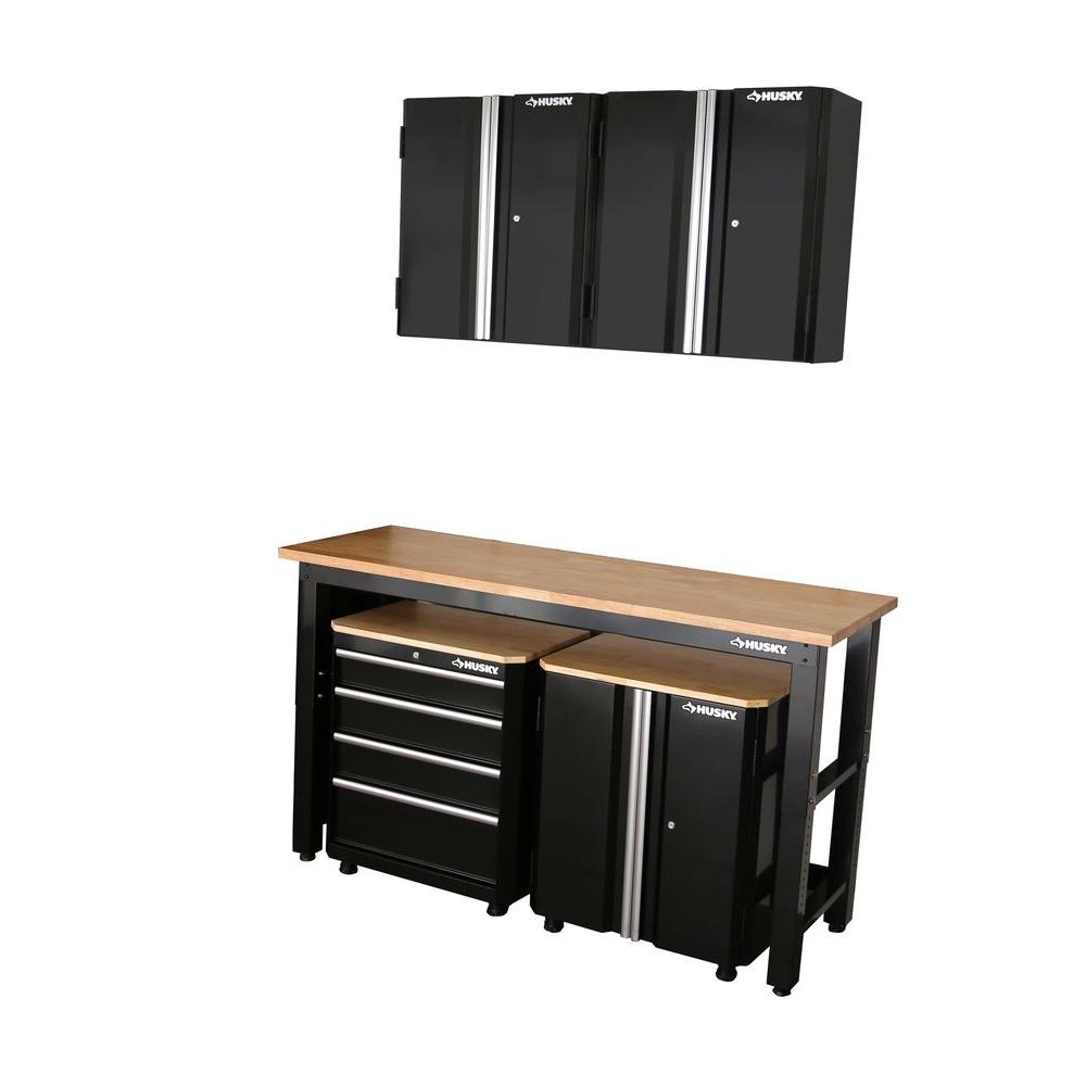 Husky 98 in. H x 72 in. W x 24 in. D Steel Garage Set in Black