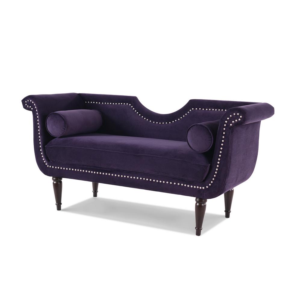 Jennifer Taylor Home Luna Upholstered Hollywood Settee, Purple Velvet