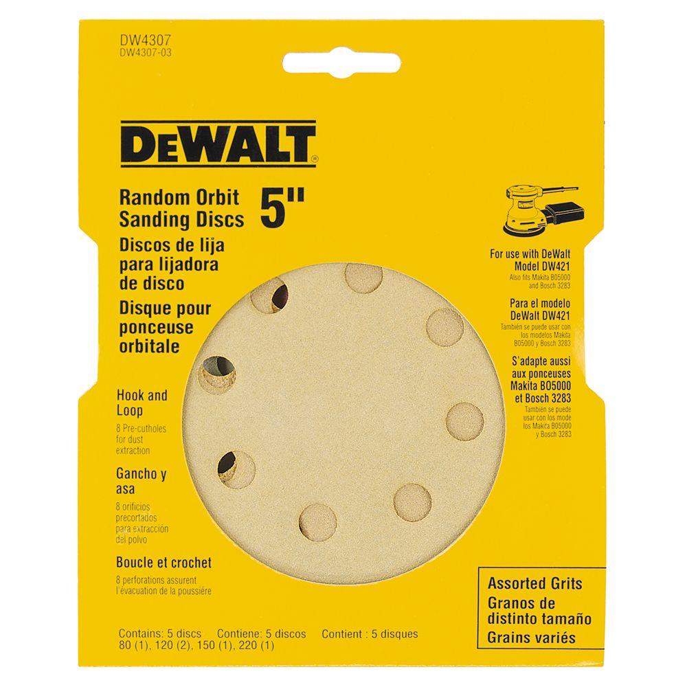 Dewalt 5 inch 8 Hole Assortment H and L Random Orbit Sandpaper (5-Pack) by DEWALT