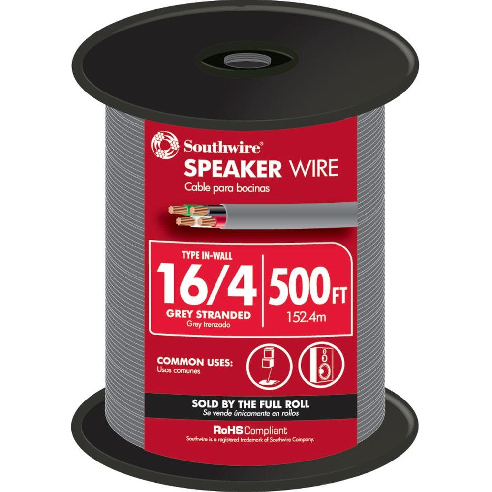 Southwire 500 ft. 16/4 Grey Stranded CU In-Wall CMR/CL3R Speaker Wire by Southwire