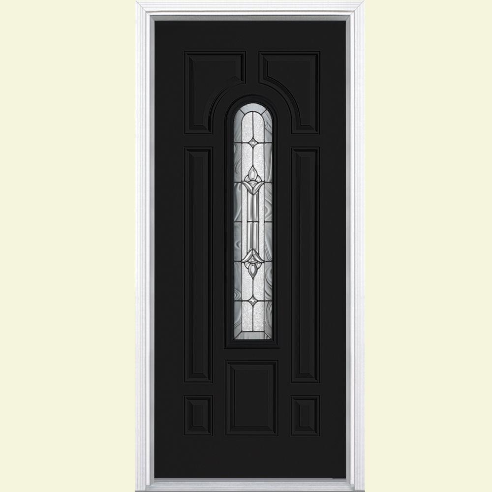 Masonite 36 In X 80 Providence Center Arch Jet Black Right Hand Providence Center Arch Jet Black Right Hand Inswing Painted Steel Prehung Front Door With Brickmold