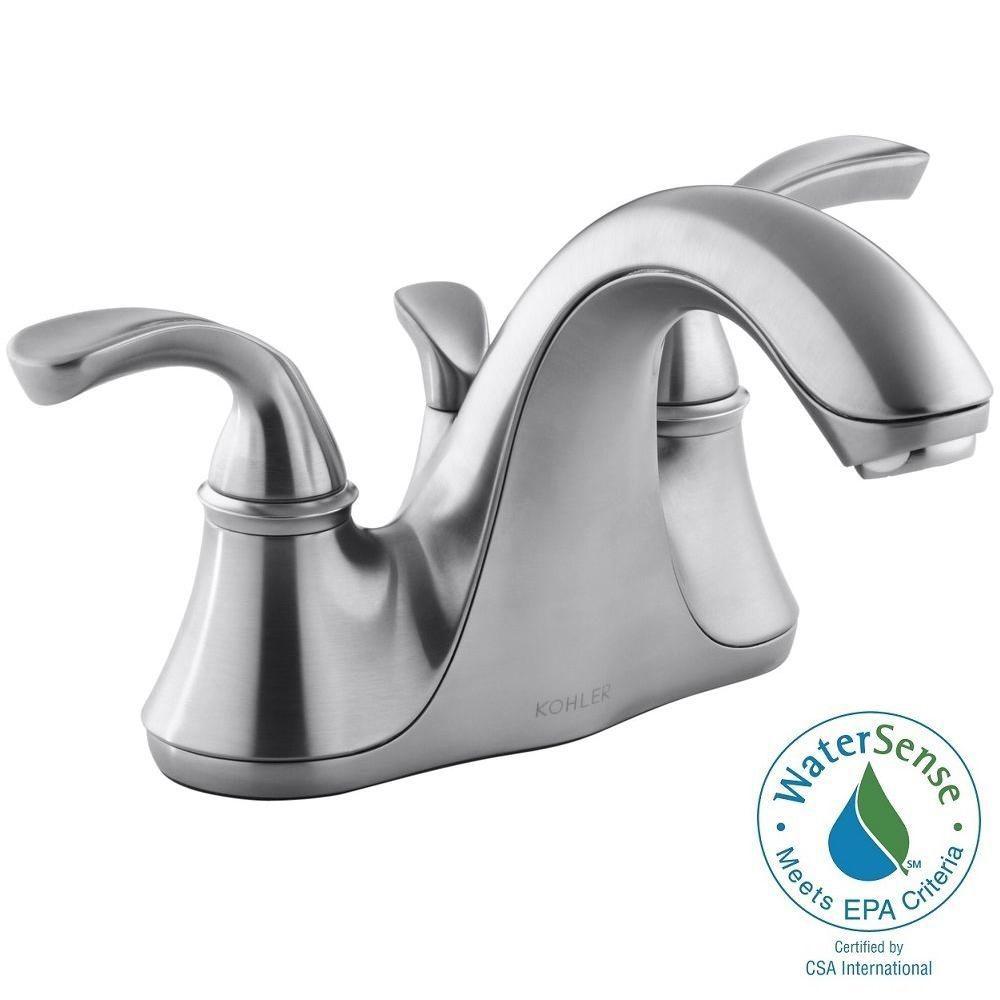 Brushed Chrome Bathroom Faucets kohler forte 4 in. centerset 2-handle low-arc water-saving Brushed Chrome Bathroom Faucets kohler forte 4 in. centerset 2-handle low-arc water-saving