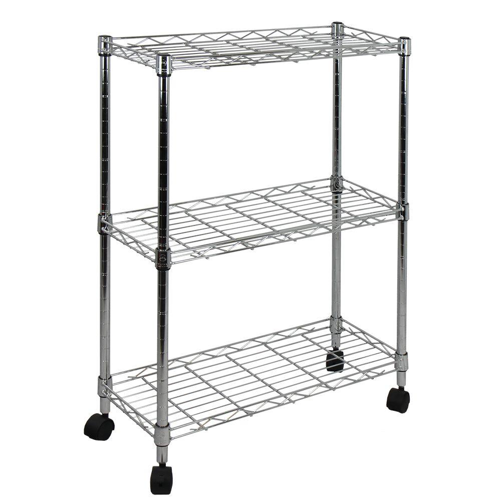 Oceanstar 9 In W 3 Tier Shelving All Purpose Utility Cart W 3 Tier Shelving All Purpose Utility Cart In Polished