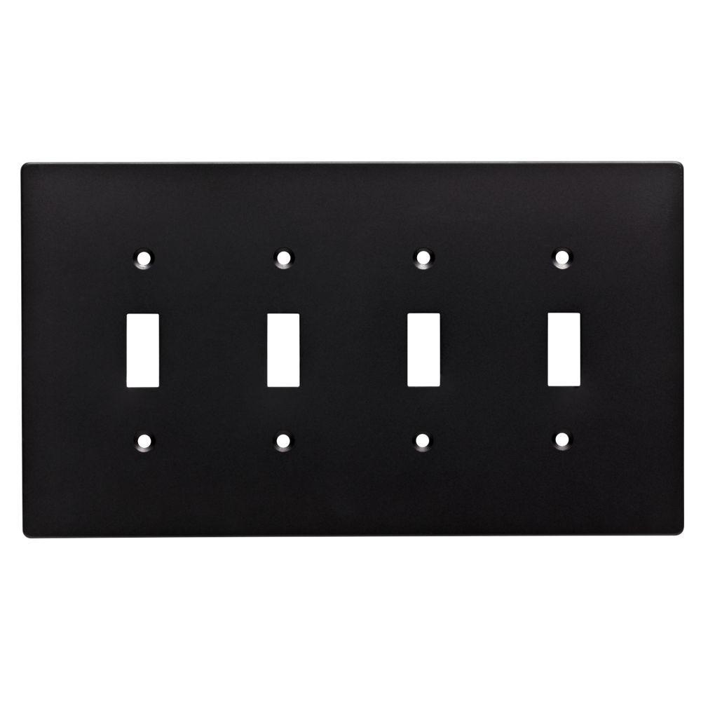 Hampton Bay Subway Tile Decorative Quadruple Switch Plate, Matte Black