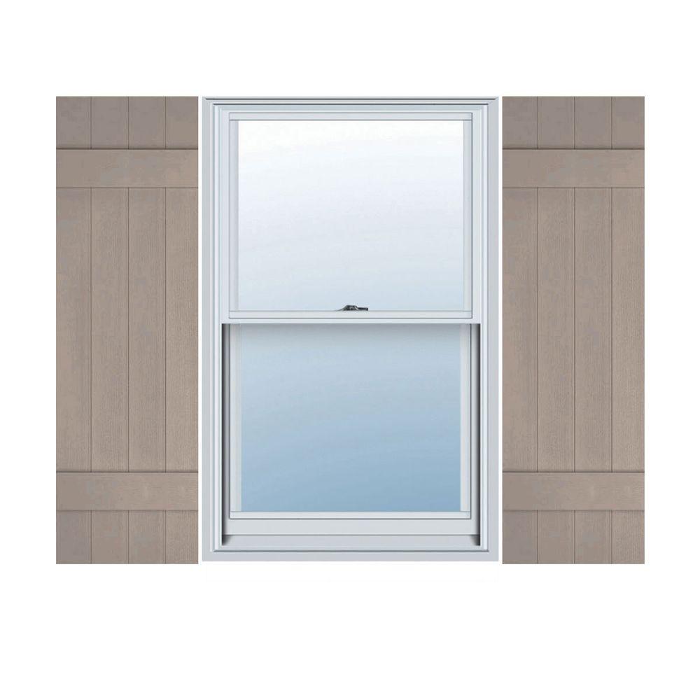 Clay 14 x 43 Ekena Millwork LJ4S14X04300CL Lifetime Vinyl Standard Four Joined with Board-n-Batten Shutters