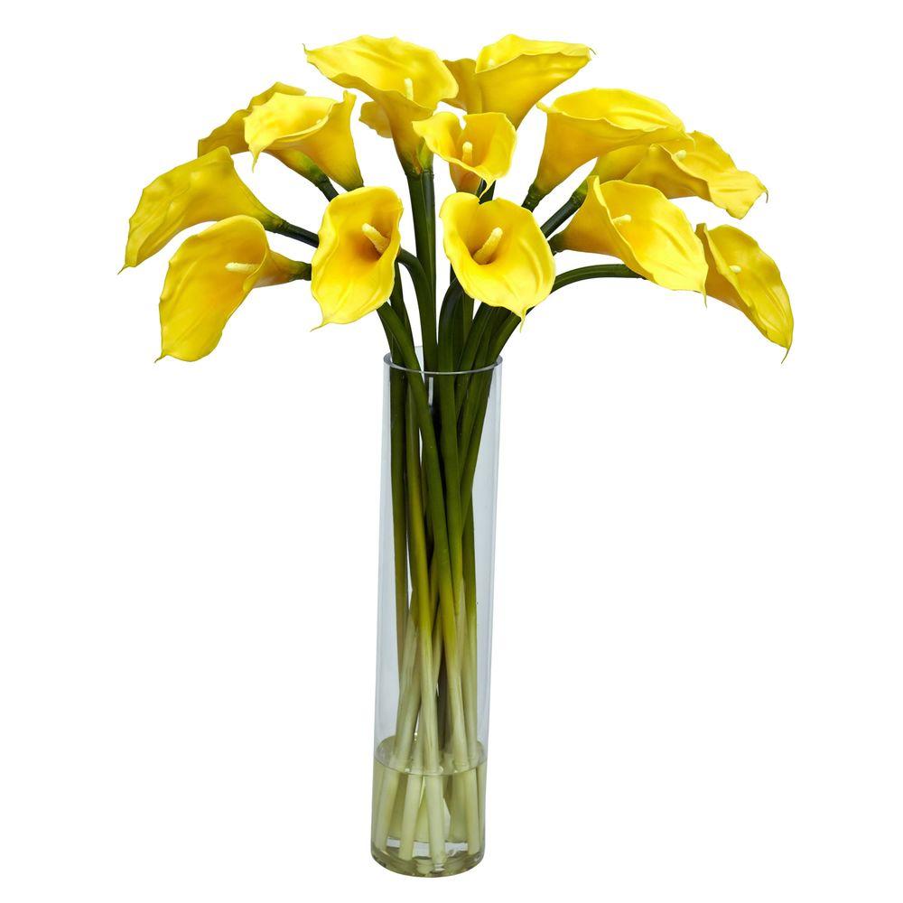 27 In H Yellow Calla Lilly With Cylinder Silk Flower Arrangement H Yellow Calla Lilly With Cylinder Silk Flower Arrangement
