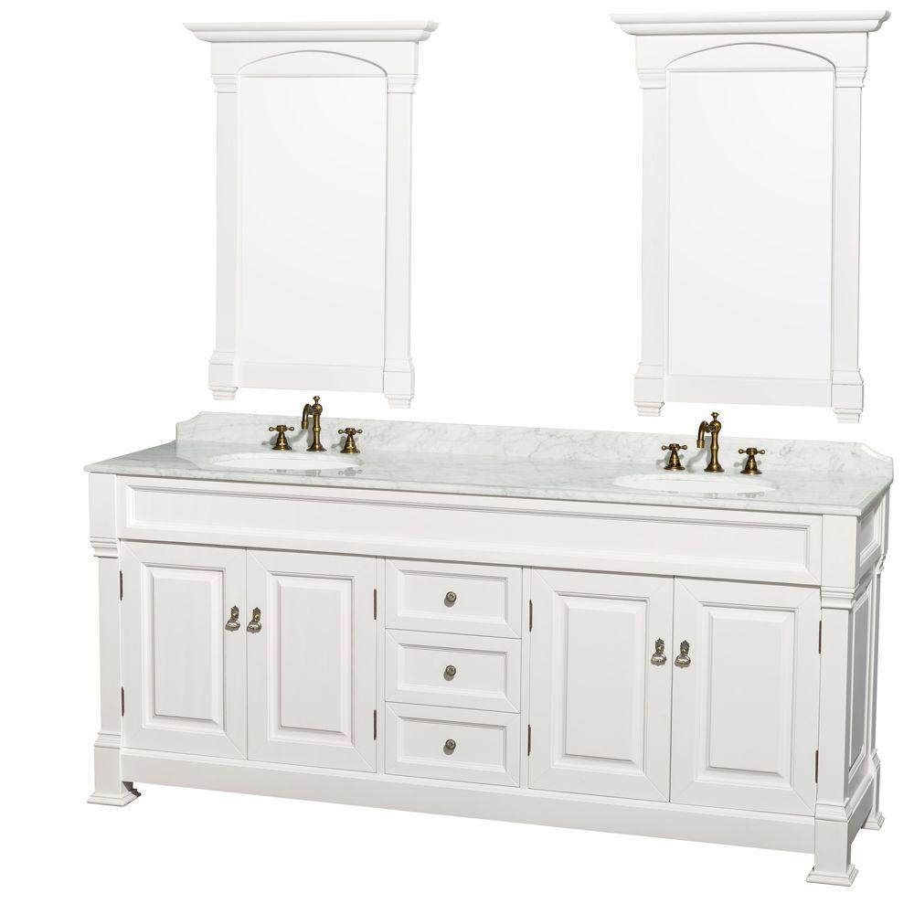 Wyndham Collection Andover 80 in. Vanity in White with Marble 