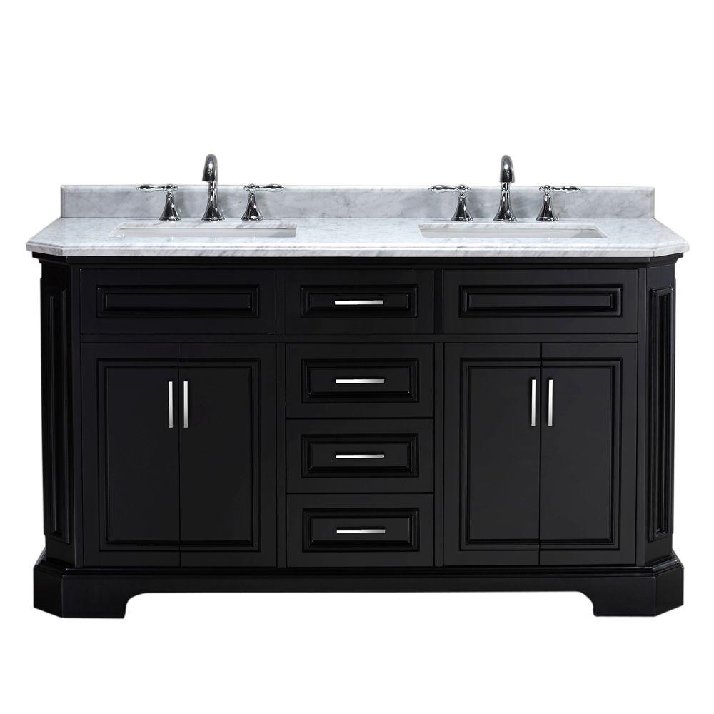 Bristol 60 In Vanity Black With Marble Top Carrara White
