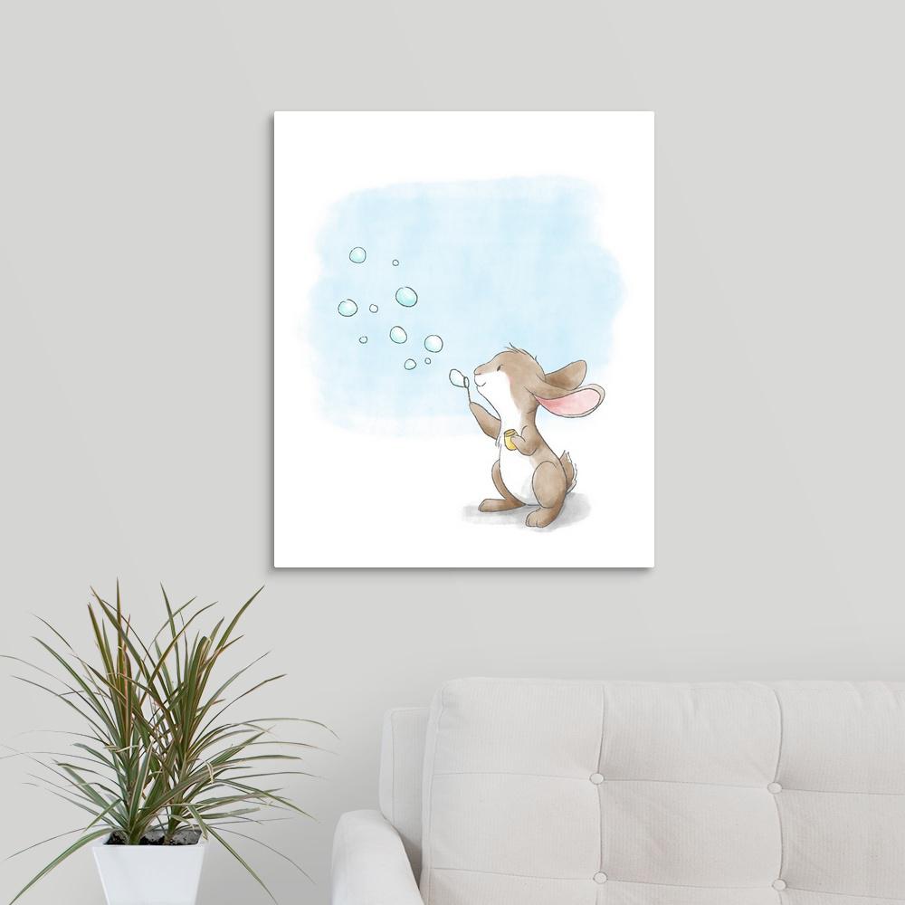 Greatbigcanvas Little Bunny Blowing Bubbles By Circle Kids