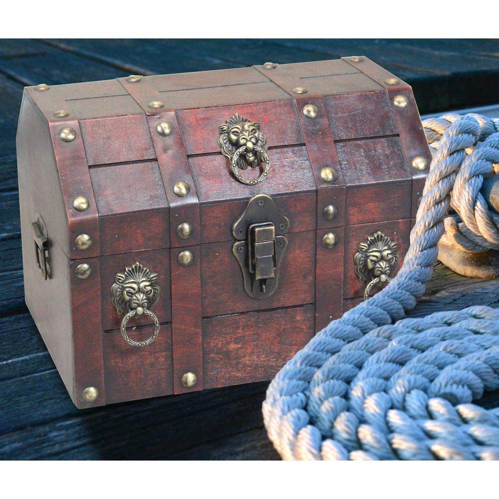 Vintiquewise Antique Wooden Pirate Treasure Chest With Lion