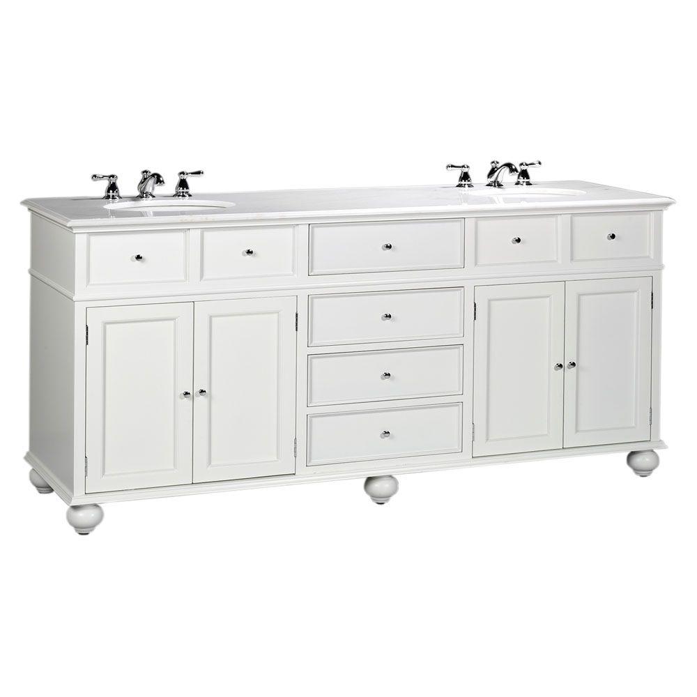 Home Decorators Collection Hampton Harbor 72 In W X 22 D Double Bath Vanity White With Natural Marble Top