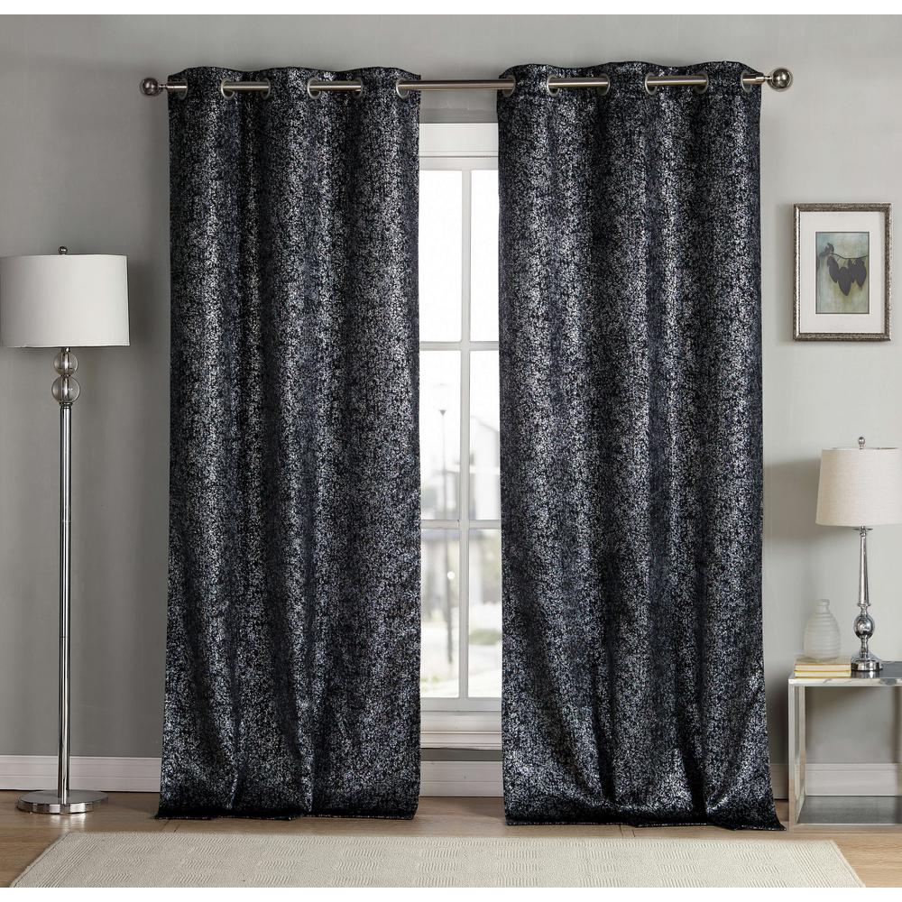 Kensie Solid Black Polyester Blackout Grommet Window Curtain 38 in. W x