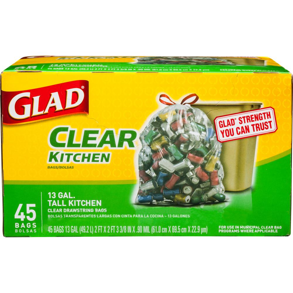 Glad 13 Gal Recycling Tall Kitchen Drawstring Clear Bags 45 Count Glad 13 Gal Recycling Tall Kitchen Drawstring Clear Bags 45 Count
