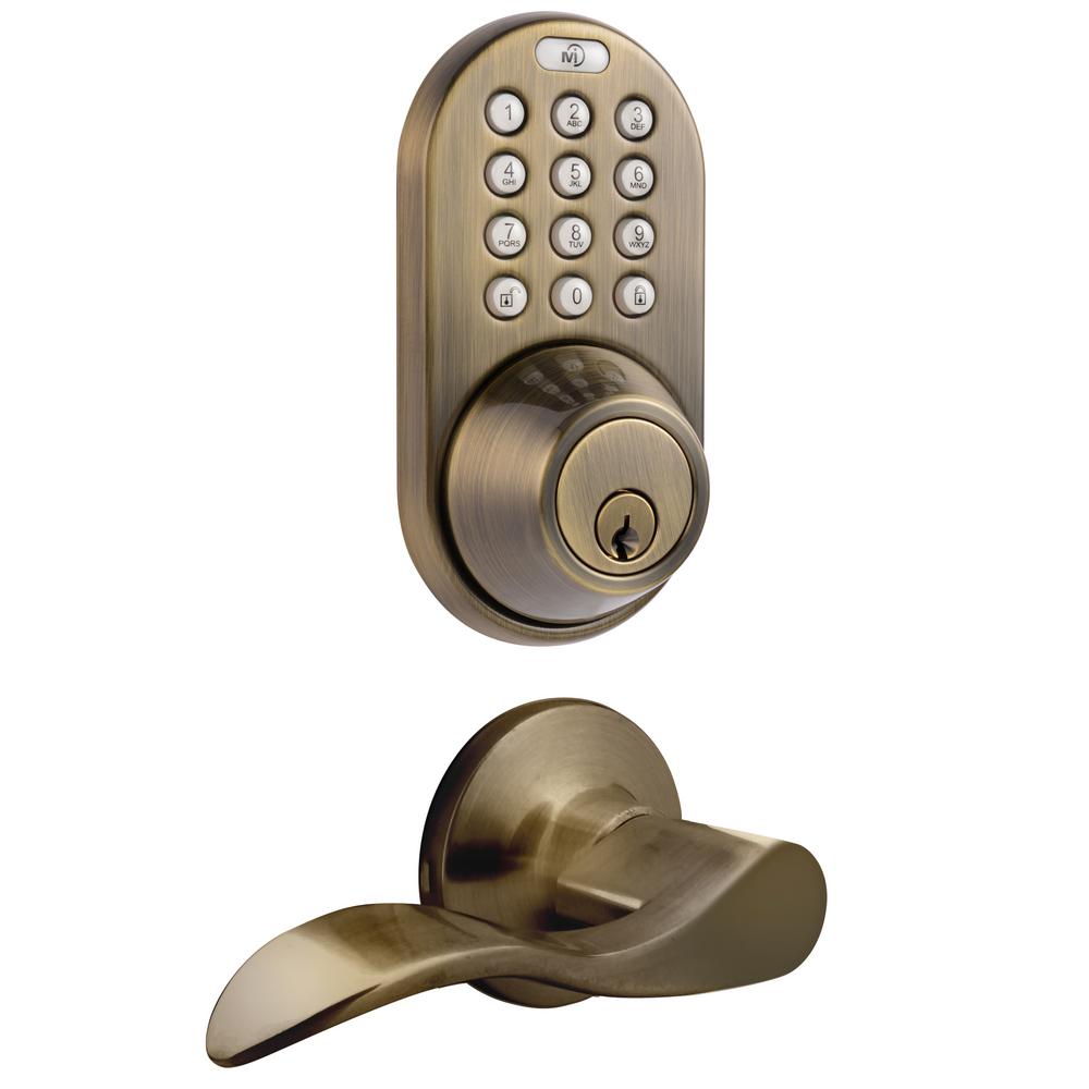 Milocks Antique Brass Keyless Entry Deadbolt And Lever Handle Door