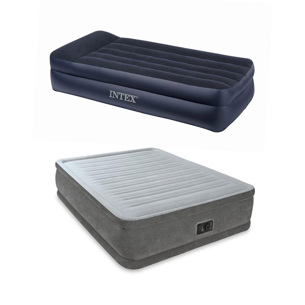 King Intex Deluxe Pillow Rest Inflatable Air Mattress Bed with Built In Pump