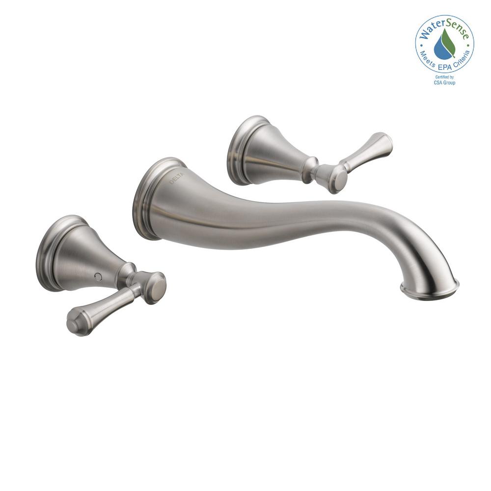 Delta Cassidy 2 Handle Wall Mount Bathroom Faucet Trim Kit In Stainless Valve Not Included
