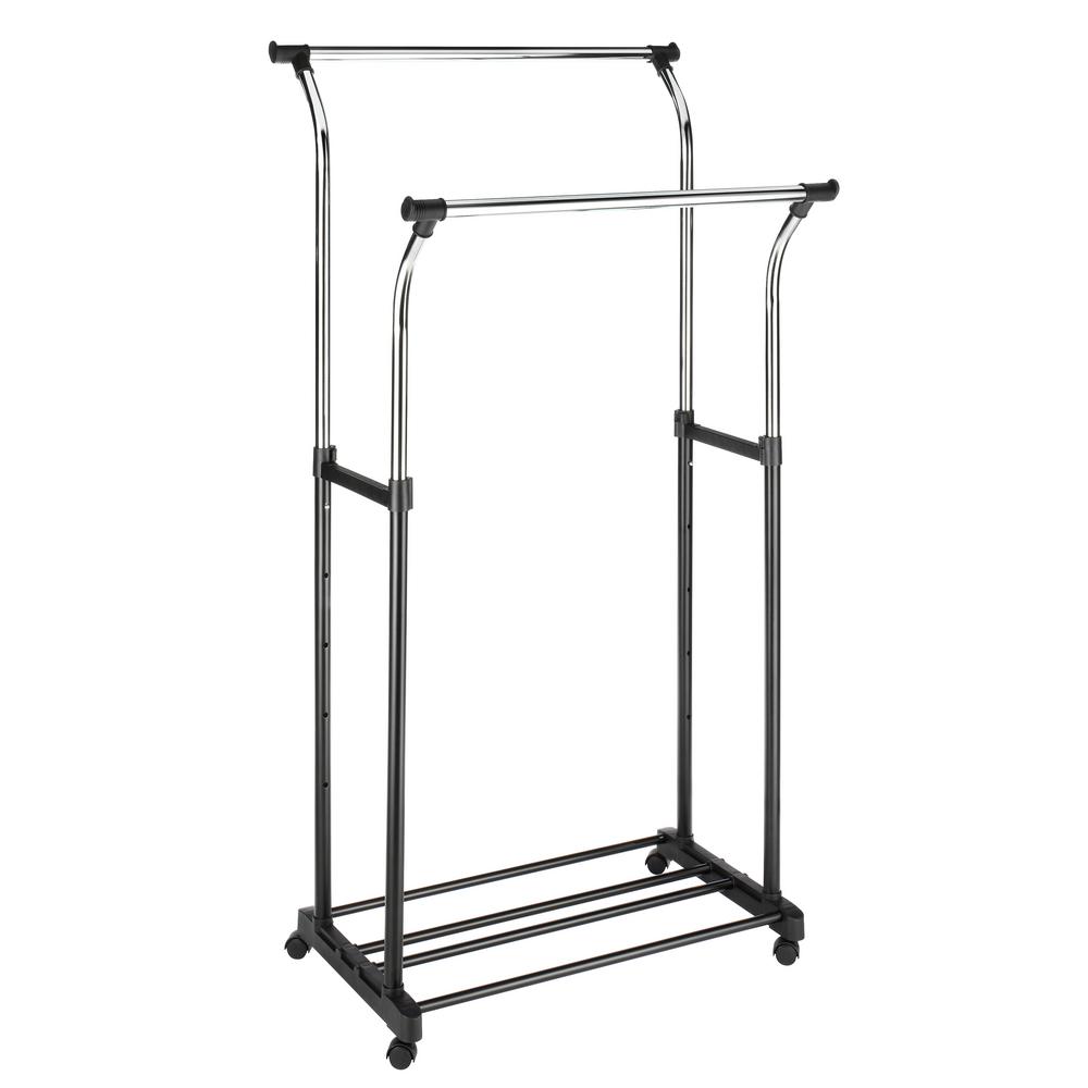 Whitmor 34.5 in. x 68 in. Ebony and Chrome Double Adjustable Steel Garment Rack and Shelf
