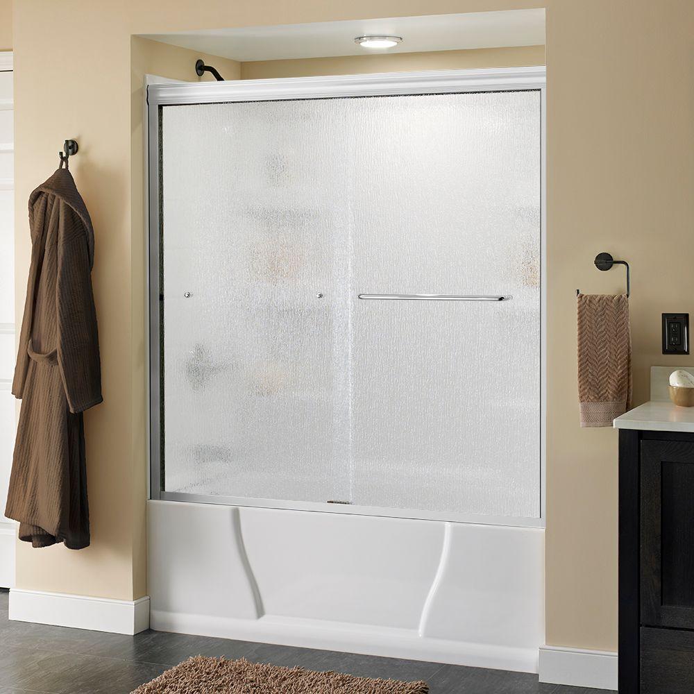 Delta Simplicity In X In Semi Frameless Traditional Sliding Bathtub Door In White