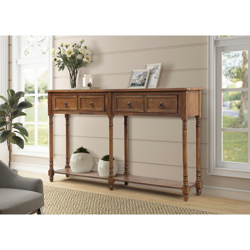 Harper & Bright Designs Brown Rectangular Console Table With Drawers ...