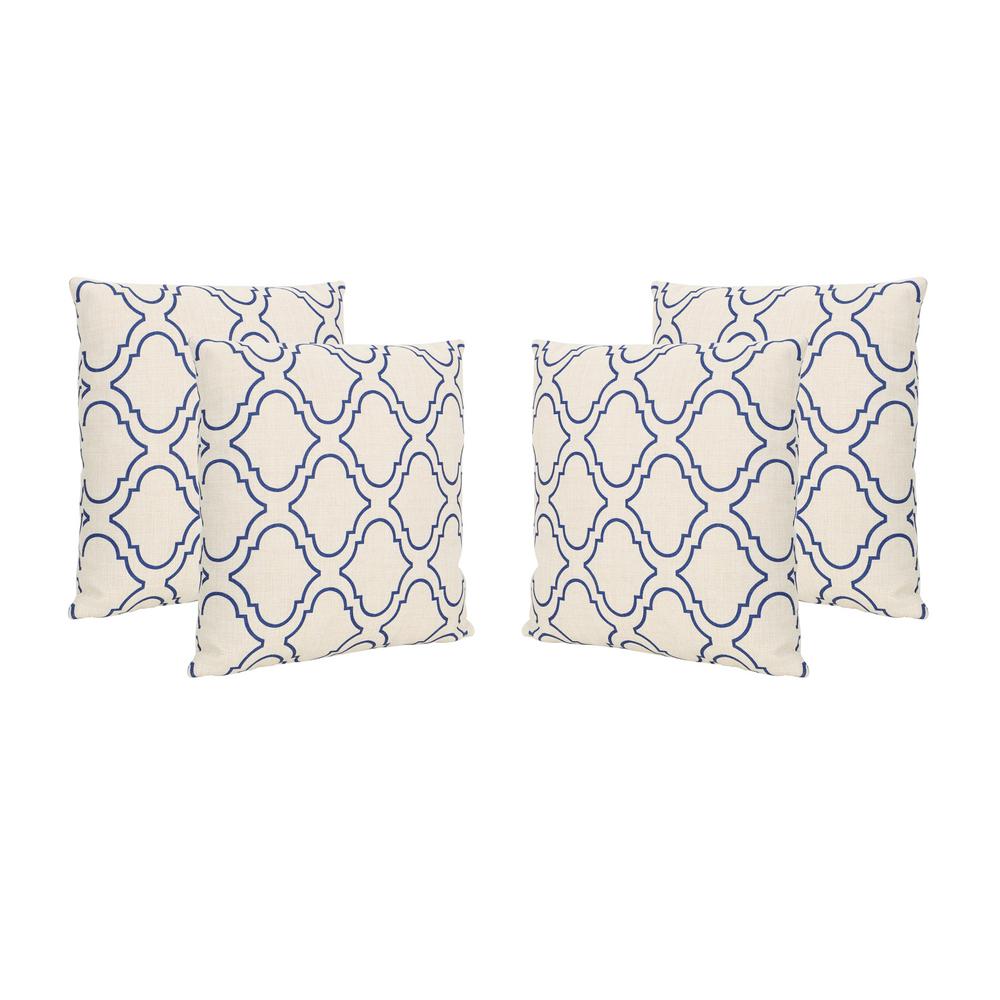 Noble House Cypress Beige and Blue Square Outdoor Throw Pillows (Set of