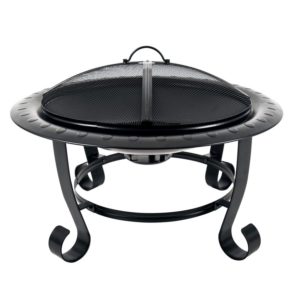 Pleasant Hearth 34 In X 10 In Round Solid Steel Wood Fire Ring In Black Ofw419fr The Home Depot