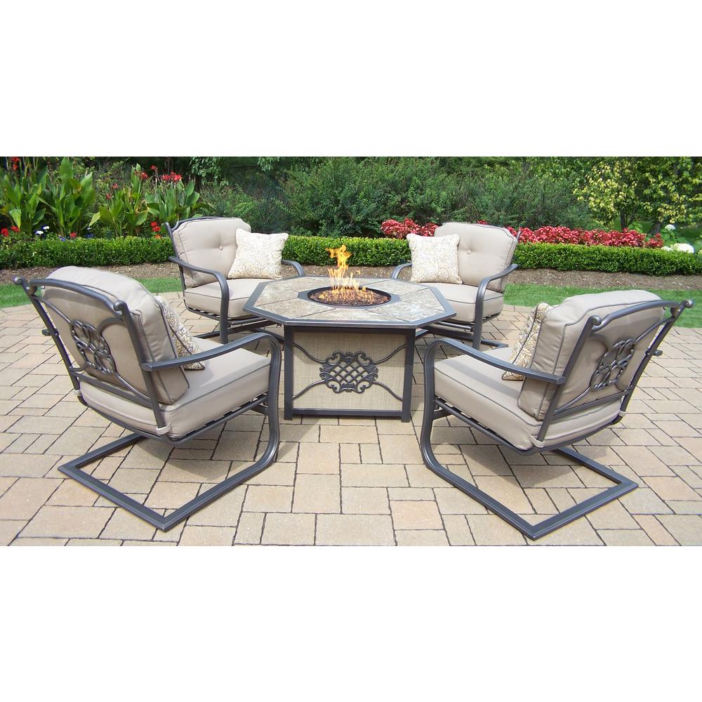 5 Piece Set With Gas Firepit Top Burner System Red Lava 5 Piece Set With Gas Firepit Top Burner System Red Lava Rocks And 4 Spring Chairs Cushions Pillows Hd8203gst 8204sc4 Gy The Home Depot