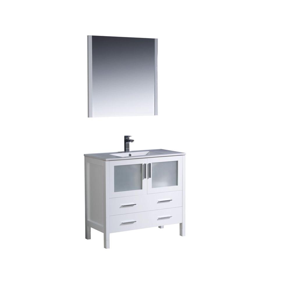 Fresca Torino 36 In Vanity In White With Ceramic Vanity Top In White With White Basin And Mirror Fvn6236wh Uns The Home Depot