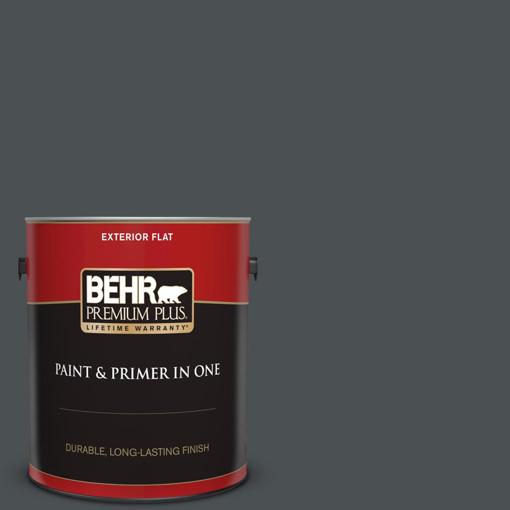 BEHR Premium Plus 1 gal. #PPU26-01 Satin Black Flat Exterior Paint and ...
