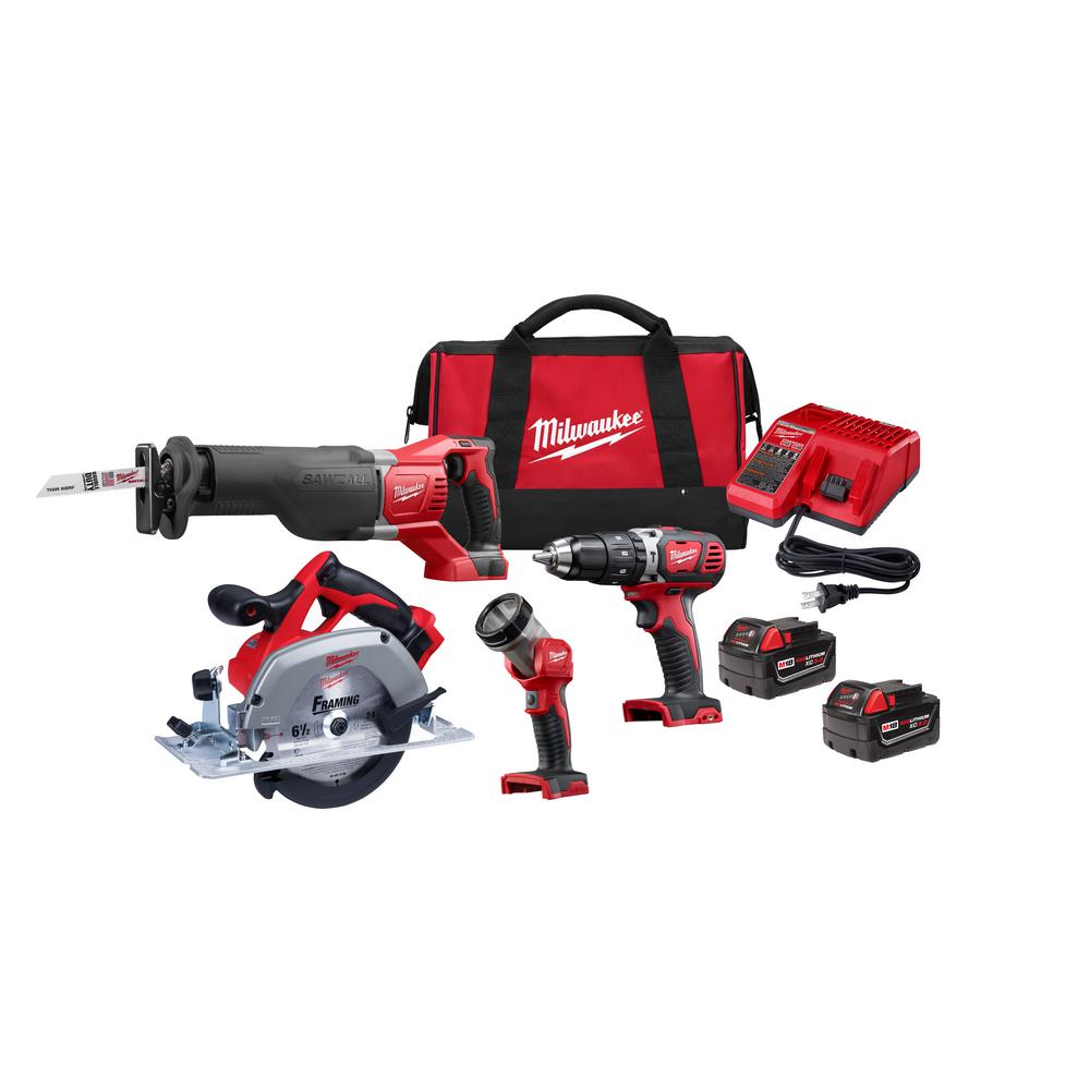 Milwaukee M18 18-Volt Lithium-Ion Cordless Combo Tool Kit with Two 3.0 ...