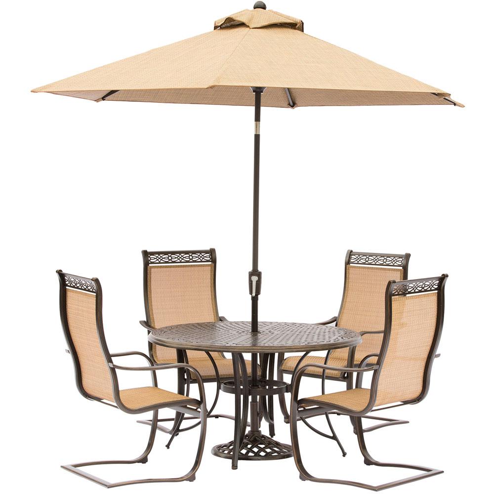 Envelor Hanover Manor Bronze 5 Piece Aluminum Round Outdoor Dining Set And Umbrella Stand - Round Patio Table Set With Umbrella Envelor Hanover Manor Bronze 5 Piece Aluminum Round Outdoor Dining Set And Umbrella Stand - Round Patio Table Set With Umbrella