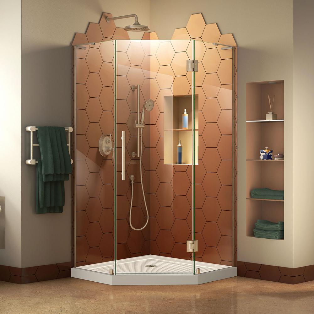 Dreamline Prism Plus 42 In X 74 75 Semi Frameless Neo Angle Hinged Shower Enclosure Brushed Nickel And Base