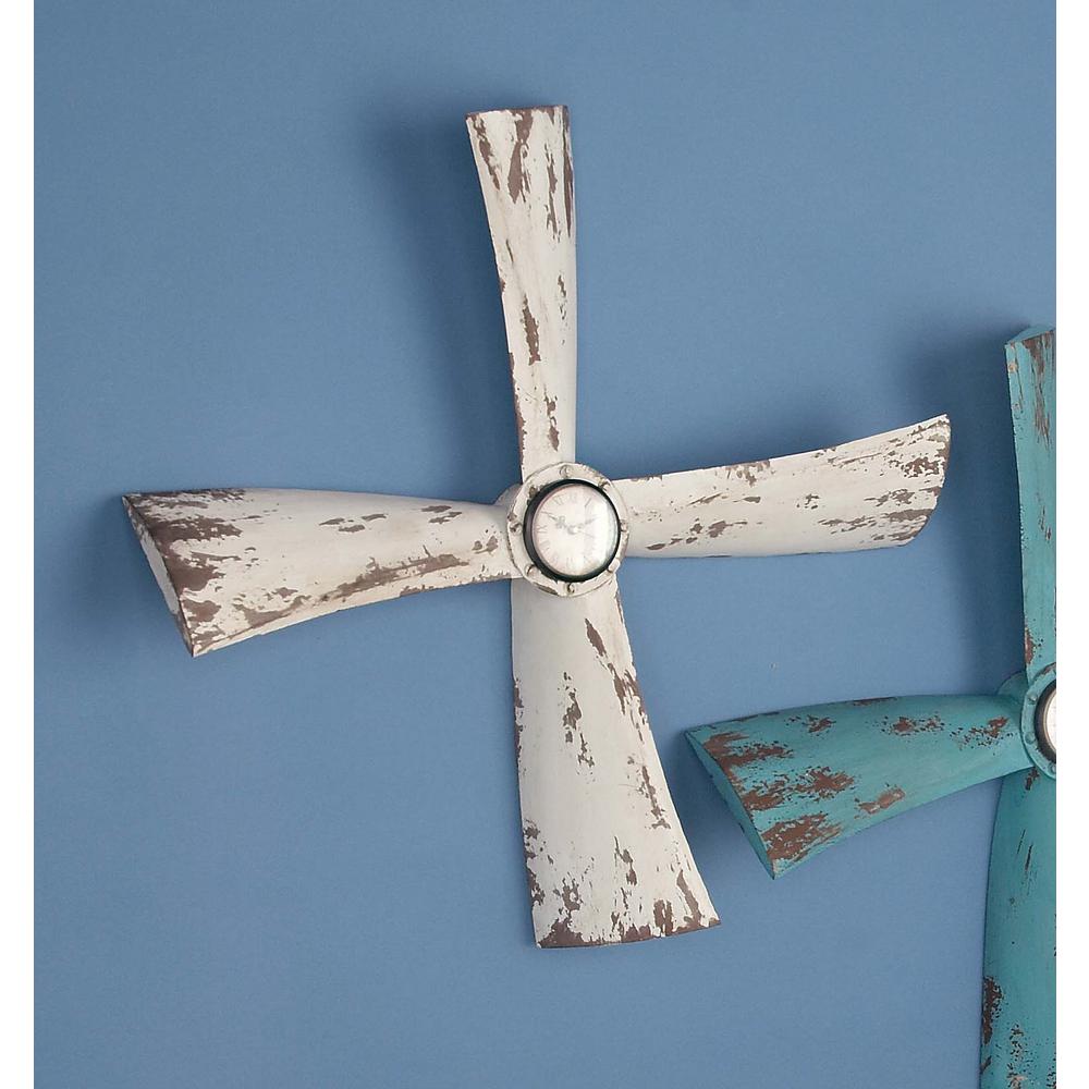 22 in. x 22 in. Distressed White Iron Propeller Wall Clock84230 The
